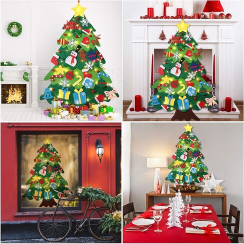3.2 Feet Kids DIY Felt Christmas Tree Snowman Set with LEDs String Lights Wall Hanging Detachable Ornaments, Kids Present Party Supplies, Xmas Home Decorations (Christmas Tree) in Saudi Arabia