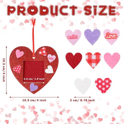24 Pcs Valentine Picture Frame Craft Kits, Felt Heart Photo Ornaments with 100 Pcs Stickers, Glitter Valentines Tree Classroom Hanging Decoration for Kids Pre-School Toddlers in Saudi Arabia