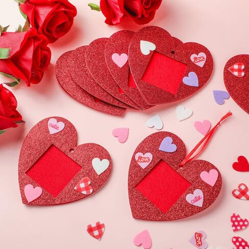 24 Pcs Valentine Picture Frame Craft Kits, Felt Heart Photo Ornaments with 100 Pcs Stickers, Glitter Valentines Tree Classroom Hanging Decoration for Kids Pre-School Toddlers in Saudi Arabia