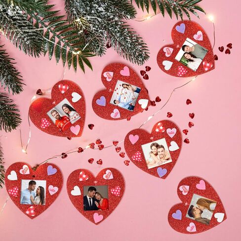 24 Pcs Valentine Picture Frame Craft Kits, Felt Heart Photo Ornaments with 100 Pcs Stickers, Glitter Valentines Tree Classroom Hanging Decoration for Kids Pre-School Toddlers in Saudi Arabia