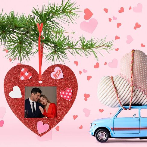 24 Pcs Valentine Picture Frame Craft Kits, Felt Heart Photo Ornaments with 100 Pcs Stickers, Glitter Valentines Tree Classroom Hanging Decoration for Kids Pre-School Toddlers in Saudi Arabia