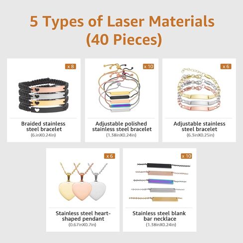 حزمة مواد فاخرة من LaserPecker، صندوق من المواد المعدنية لصناعة المجوهرات ومواد نقش لـ LP3/LP4 وغيرها من نقاشات الليزر - قلادة/قلادة/سوار لصياغة الليزر (40 قطعة) in Kuwait