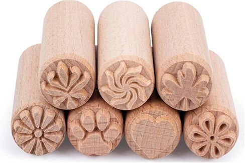 5Pcs Wood Pottery Tools Stamps Wooden Clay Pottery Stamps Column Wooden Stamps Natural Wood Stamps for Valentines Day Easter in Kuwait