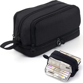 MAMUNU Large Capacity Pencil Case 4 Compartments, Pencil Case with Zipper Portable Handle, Aesthetic Pencil Case Stationery Organizer for Office College School Teen Girl Boy Men Women (Black)