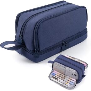 MAMUNU Large Capacity Pencil Case 4 Compartments, Pencil Case with Zipper Portable Handle, Aesthetic Pencil Case Stationery Organizer for Office College School Teen Girl Boy Men Women (Black)