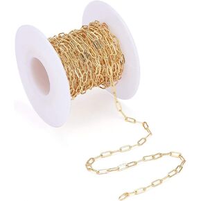 Craftdady 65.6 Feet Brass Paperclip Link Chain 4 Colors Soldered Flat Oval Cable Cross Chain 6x2.6mm with Spool for Jewelry Pendant Necklace Bracelet Making in Kuwait