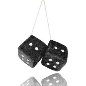 1 Pair 3" Black Fuzzy Plush Dice Classic Vintage [Nostalgic 80’s Fuzzy Car Dice for Mirror ] for Automotive Interior Mirrors in Kuwait