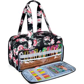 CURMIO Yarn Storage Bag, Knitting Tote Bag for Crochet Hooks, Knitting Project and Accessories, Ideal for Crochet Beginners and Knitting Lovers, Bag Only, Blue Flower in Saudi Arabia