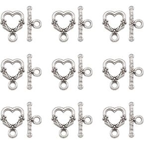 Craftdady 2Pcs 925 Sterling Silver Toggle Clasps T Bar Round Buckle Closure End Clasps Bracelet Closures End Clasps for DIY Bracelet Necklace Jewelry Making Finding