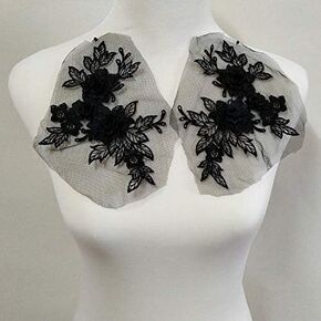 2 Pcs Colored 3D Flower Lace Applique Embroidered Material Trim for DIY Wedding Dress Veil Accessories (Bean Paste Powder) in Kuwait