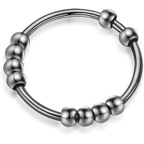 ursilver خاتم القلق للنساء، S925 الفضة الاسترليني خواتم تململ للقلق الدوار حلقة القلق مع الخرز الدوار تخفيف التوتر الدائري للنساء الرجال المجوهرات