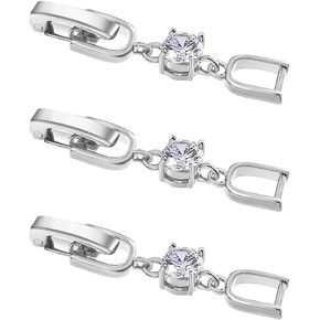 3pcs White Gold Plated Crystal Rhinestone Foldover Extension Clasp Set for Bracelet Necklace and Jewelry Making (White Gold) in Kuwait