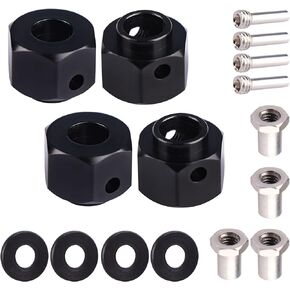 Aluminum 12mm Hex Extended Wheel Hubs 12mm Offset Spacers Upgrades for 1/10 TRX4 TRX6 RC Crawler Truck (Red, 12mm)
