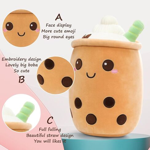 MGFAION 14 بوصة لطيف بوبا الشاي أفخم لعبة - رائعتين فقاعة حليب الشاي محشوة الحيوان Plushie وسادة مثالية ديكور المنزل Kawaii عناق وسادة فكرة هدية مثالية للأطفال بنين بنات in Kuwait