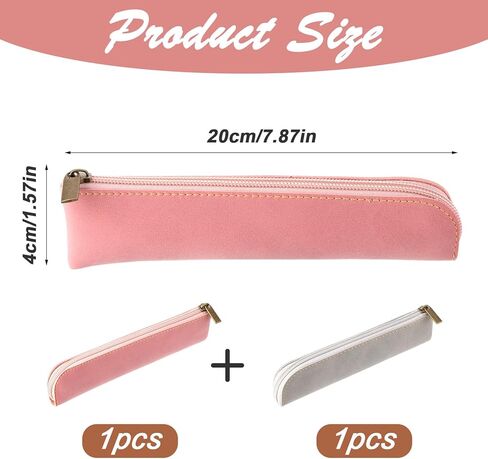 حقيبة قلم رصاص من جلد البولي يوريثان النحيف من amaxiu، قطعتان مصنوعتان يدويًا لقلم حبر صغير وحامل قلم فاخر وحقيبة قرطاسية رفيعة وسحاب منظم أقلام رصاص عتيق (رمادي + وردي) in Kuwait