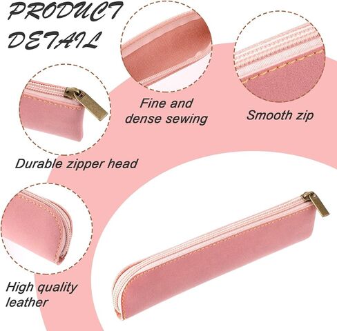 حقيبة قلم رصاص من جلد البولي يوريثان النحيف من amaxiu، قطعتان مصنوعتان يدويًا لقلم حبر صغير وحامل قلم فاخر وحقيبة قرطاسية رفيعة وسحاب منظم أقلام رصاص عتيق (رمادي + وردي) in Kuwait