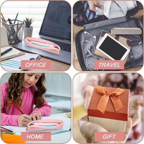 حقيبة قلم رصاص من جلد البولي يوريثان النحيف من amaxiu، قطعتان مصنوعتان يدويًا لقلم حبر صغير وحامل قلم فاخر وحقيبة قرطاسية رفيعة وسحاب منظم أقلام رصاص عتيق (رمادي + وردي) in Kuwait