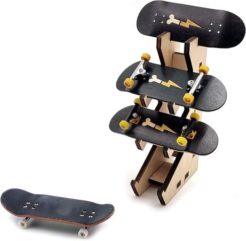 لوحات أصابع FlashBone | 3 + 1 رف أصابع | (رف صغير 4 فتحات) | بشعار FlashBone (خشب داكن) | حامل رف تخزين لـ 4 ألواح تزلج كاملة مع الملحقات in Kuwait