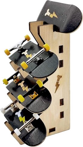 لوحات أصابع FlashBone | 3 + 1 رف أصابع | (رف صغير 4 فتحات) | بشعار FlashBone (خشب داكن) | حامل رف تخزين لـ 4 ألواح تزلج كاملة مع الملحقات in Kuwait