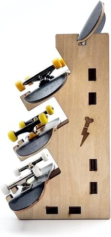 لوحات أصابع FlashBone | 3 + 1 رف أصابع | (رف صغير 4 فتحات) | بشعار FlashBone (خشب داكن) | حامل رف تخزين لـ 4 ألواح تزلج كاملة مع الملحقات in Kuwait