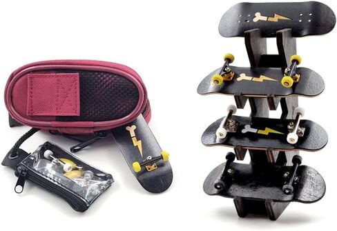 لوحات أصابع FlashBone | 3 + 1 رف أصابع | (رف صغير 4 فتحات) | بشعار FlashBone (خشب داكن) | حامل رف تخزين لـ 4 ألواح تزلج كاملة مع الملحقات in Kuwait