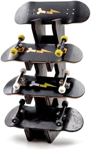 لوحات أصابع FlashBone | 3 + 1 رف أصابع | (رف صغير 4 فتحات) | بشعار FlashBone (خشب داكن) | حامل رف تخزين لـ 4 ألواح تزلج كاملة مع الملحقات in Kuwait