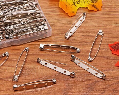 دبوس معرف معدني بثلاثة فتحات بروش معرف الاسم شارة سلامة الإمساك دبوس قفل خلفي مشبك DIY كرافت فارغة دبوس دعم للحصول على نتائج المجوهرات، 45 مم/1.8 بوصة، 60 قطعة in Saudi Arabia