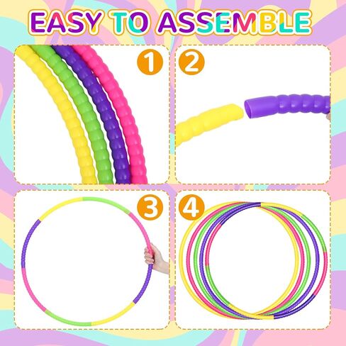 Libima 16 Pcs Toy Color Hoop for Kids, Detachable Adjustable Plastic Hoops Toys, Colored Weighted Hoop Circles for Kids Adults Party Games, Gymnastics, Workout, Dog Agility, 4 Colors (24 Inch) in Saudi Arabia