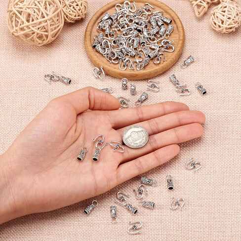 Craftdady 50 مجموعات العتيقة الفضة S هوك وعمود نهاية المشابك التبتية 4 مم قطر الحبل نهاية كاب موصلات لصنع سوار المجوهرات الجلدية المستديرة in Kuwait