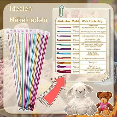 Aeeque Tunisian Crochet Hooks Set, 11 Pcs Aluminum Tunisian Crochet Hook 2mm(B) - 8mm(L) with Accessories, 27cm Long Crochet Hook for Crocheter & Beginners, Multicolor Crochet Needles for Crocheting in Saudi Arabia