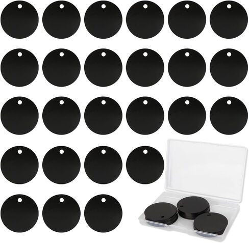Fesorsi 25 Pack Aluminum Blank Tags, Round Metal Anodized Dog Tags Blank with Hole, Black Metal Stamping Blanks Pet ID Tag Discs Engraved Keychain for Laser Engraving, Stamping, Jewelry Making Crafts in Saudi Arabia