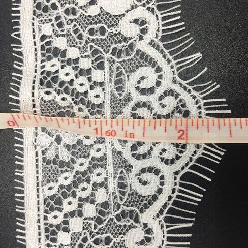 ELLAMAMA Top Quliaty Lace Trim DIY Craft رقيقة لينة شريط صدفي خمر مع حواف الرموش 2-1/2 بوصة واسعة (Inc الرموش)، 3 ياردات، أبيض in Kuwait