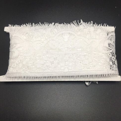 ELLAMAMA Top Quliaty Lace Trim DIY Craft رقيقة لينة شريط صدفي خمر مع حواف الرموش 2-1/2 بوصة واسعة (Inc الرموش)، 3 ياردات، أبيض in Kuwait