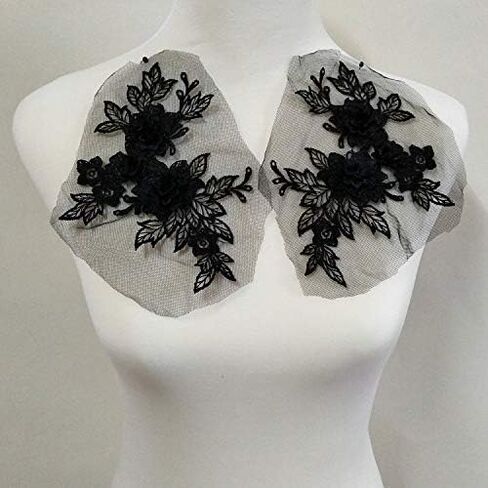 2 Pcs Colored 3D Flower Lace Applique Embroidered Material Trim for DIY Wedding Dress Veil Accessories (Bean Paste Powder) in Kuwait