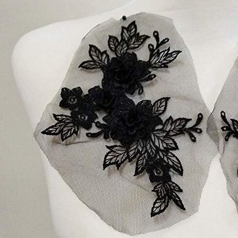 2 Pcs Colored 3D Flower Lace Applique Embroidered Material Trim for DIY Wedding Dress Veil Accessories (Bean Paste Powder) in Kuwait