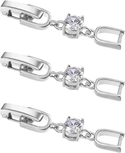 3pcs White Gold Plated Crystal Rhinestone Foldover Extension Clasp Set for Bracelet Necklace and Jewelry Making (White Gold) in Kuwait