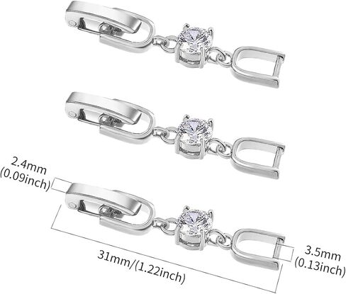 3pcs White Gold Plated Crystal Rhinestone Foldover Extension Clasp Set for Bracelet Necklace and Jewelry Making (White Gold) in Kuwait