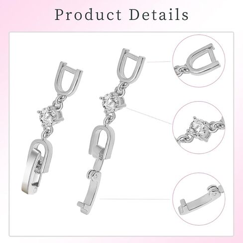 3pcs White Gold Plated Crystal Rhinestone Foldover Extension Clasp Set for Bracelet Necklace and Jewelry Making (White Gold) in Kuwait
