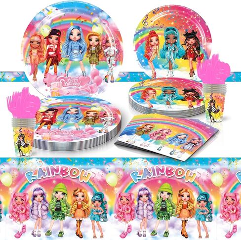 Rainbow Doll Party Supplies, Rainbow Doll Birthday Party Decorations Set for Rainbow Doll Theme Party Favors Decor in Kuwait