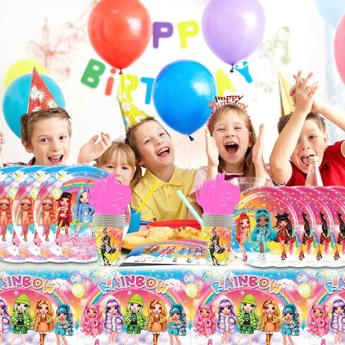 Rainbow Doll Party Supplies, Rainbow Doll Birthday Party Decorations Set for Rainbow Doll Theme Party Favors Decor in Kuwait