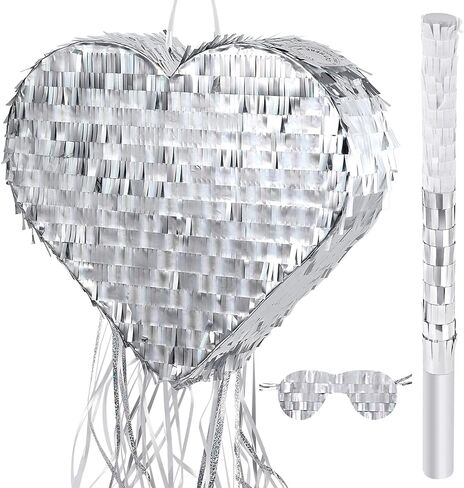 قلب صغير بيناتا قلب سحب سلسلة بيناتا لوازم تزيين حفلات الزفاف بيناتا مع عصا بيناتا معصوب العينين لتزيين حفلات الزفاف وأعياد الميلاد، 14.2 × 11.8 بوصة (نمط مشرق) in Kuwait