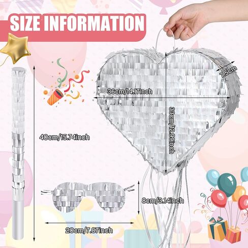 قلب صغير بيناتا قلب سحب سلسلة بيناتا لوازم تزيين حفلات الزفاف بيناتا مع عصا بيناتا معصوب العينين لتزيين حفلات الزفاف وأعياد الميلاد، 14.2 × 11.8 بوصة (نمط مشرق) in Kuwait