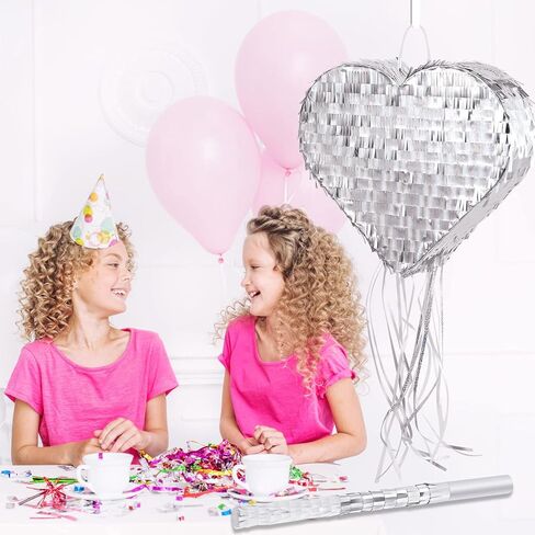 قلب صغير بيناتا قلب سحب سلسلة بيناتا لوازم تزيين حفلات الزفاف بيناتا مع عصا بيناتا معصوب العينين لتزيين حفلات الزفاف وأعياد الميلاد، 14.2 × 11.8 بوصة (نمط مشرق) in Kuwait