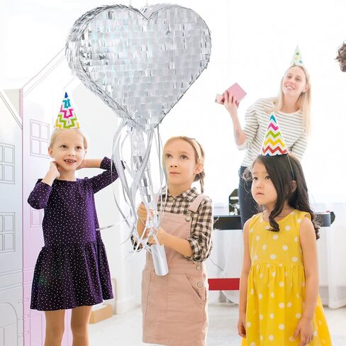 قلب صغير بيناتا قلب سحب سلسلة بيناتا لوازم تزيين حفلات الزفاف بيناتا مع عصا بيناتا معصوب العينين لتزيين حفلات الزفاف وأعياد الميلاد، 14.2 × 11.8 بوصة (نمط مشرق) in Kuwait