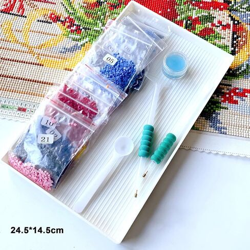 صينية فرز خرز بلاستيكية كبيرة الحجم مقاس 10×6 انش، ملاقط من الستانلس ستيل، لوحة الماس حجر الراين، اكسسوارات الرسم الماسي بغرز متقاطعة، اداة تنقيط لفن الاظافر والحرف اليدوية in Kuwait