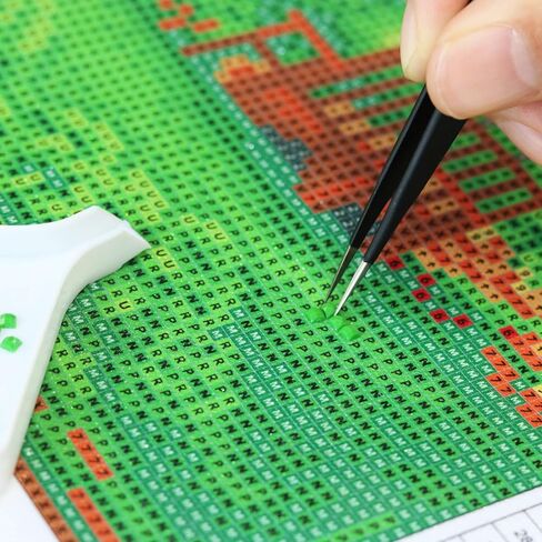 صينية فرز خرز بلاستيكية كبيرة الحجم مقاس 10×6 انش، ملاقط من الستانلس ستيل، لوحة الماس حجر الراين، اكسسوارات الرسم الماسي بغرز متقاطعة، اداة تنقيط لفن الاظافر والحرف اليدوية in Kuwait