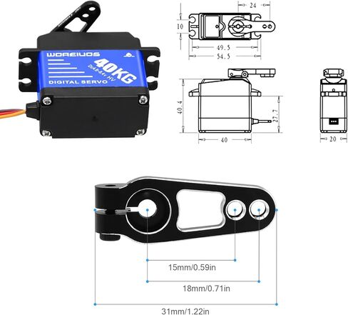 WOAEIUOS 40 كجم RC مؤازرة رقمية بدون قلب، عزم دوران عالي مقاوم للماء معدات معدنية مع قرن مؤازر 25T 1/10 1/8 RC سيارة RC قارب روبوت زاحف in Kuwait