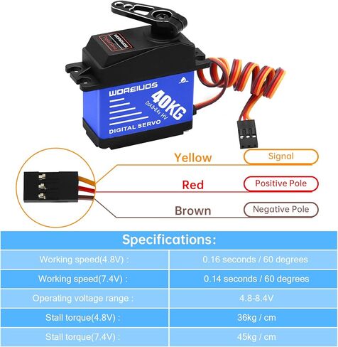 WOAEIUOS 40 كجم RC مؤازرة رقمية بدون قلب، عزم دوران عالي مقاوم للماء معدات معدنية مع قرن مؤازر 25T 1/10 1/8 RC سيارة RC قارب روبوت زاحف in Kuwait