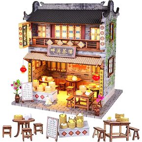 WYD Dollhouse DIY Miniature Wooden Miniature Dollhouse Furniture Chinese Ancient Building Model Bun Soy Milk Breakfast Shop Building Villa Suite Children Toys (Bread Soy Milk Shop)