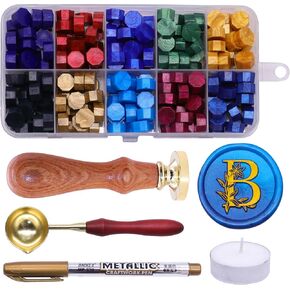 SWANGSA Initial Alphabet C Wax Seal Stamp Kit, Elegant Botanical Flower Floral Letter Sealing Stamp with 200pcs Sealing Wax Beads Kit (C) in Kuwait